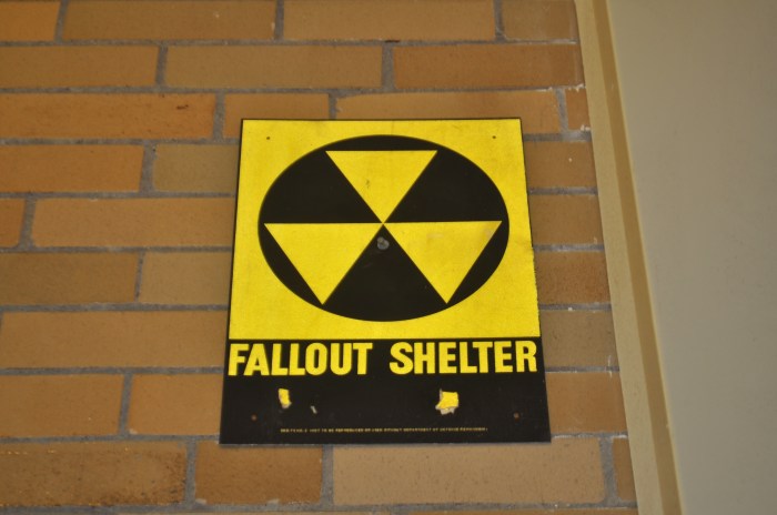 Boston Community Leadership Academy-Interior Fallout Shelter sign closeup