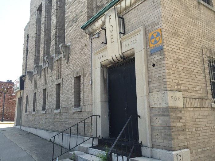 Fraternal Order of Eagles exterior fallout shelter sign