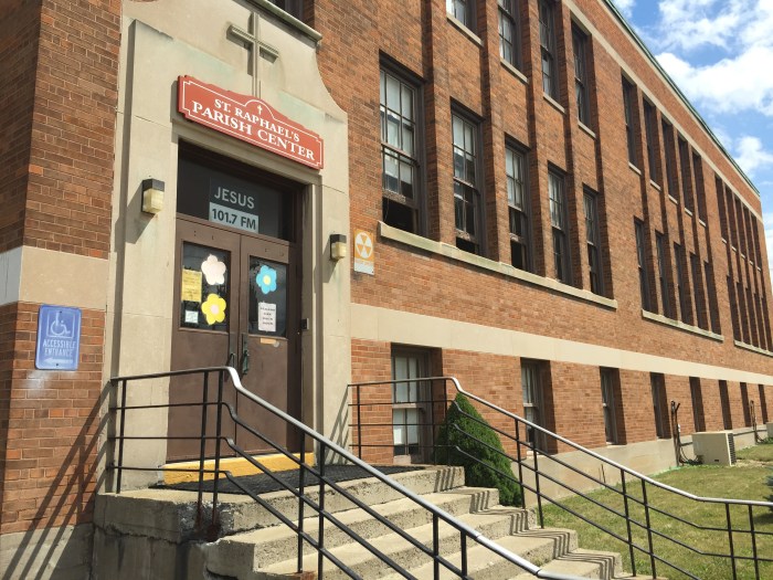 St. Raphael's Parish Center Niagara Falls exterior fallout shelter sign
