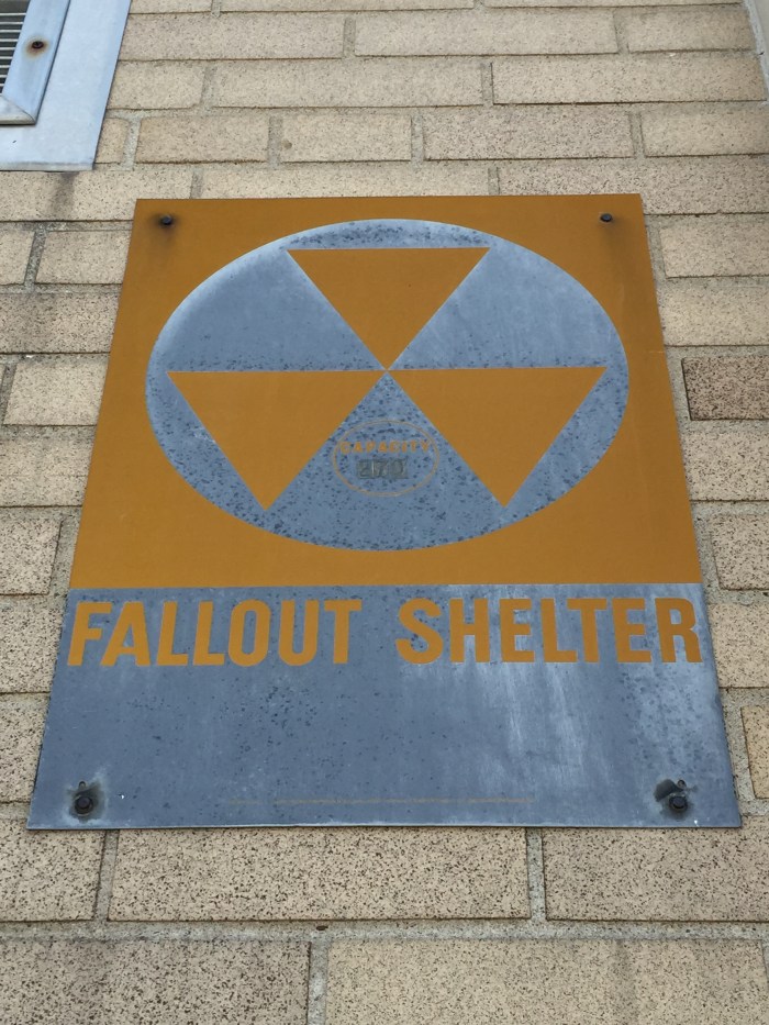 Lockport High School exterior fallout shelter sign