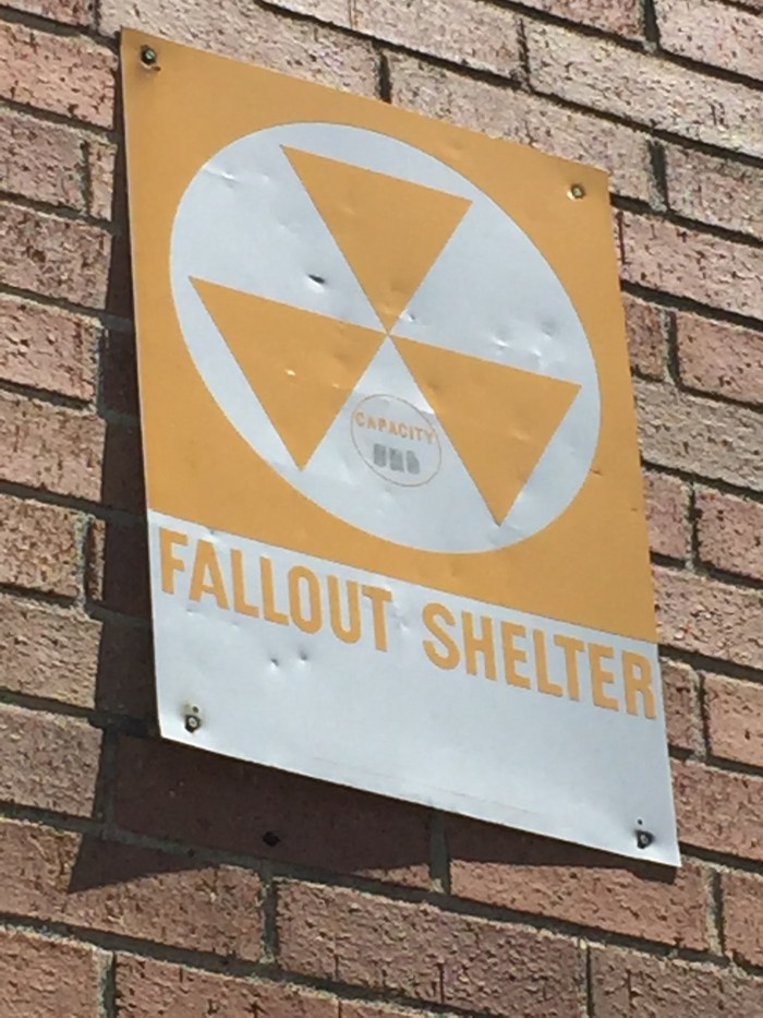 Roy Kelley Elementary School exterior fallout shelter sign